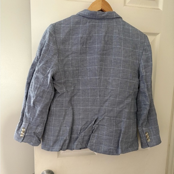 Banana Republic blazer blue grey plaid size 8 suit jacket single button - Picture 2 of 10